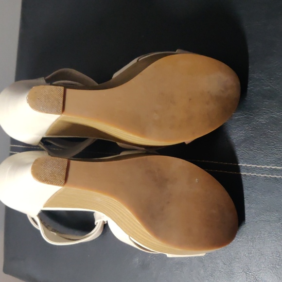 Elle T-Strap Platform Beige Heeled Sandals 8.5 - Picture 5 of 5